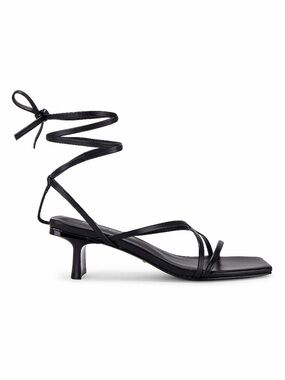 RAYE Revolve Delaney Black Leather Strappy Wraparound Ankle Tie Heeled Sandals 7